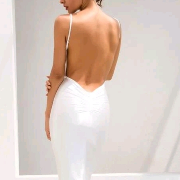 NEW! Love & Lemonade Ruched Detail Satin Backless Dress - Picture 2 of 6